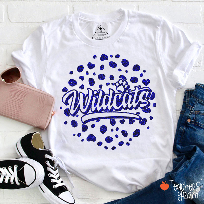Personalized Faux Glitter Wildcats Paw Heart Team T-Shirt