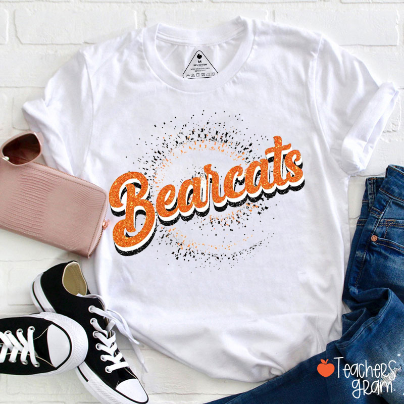 Personalized Glitter Mascot Splash Pattern Teacher T-Shirt