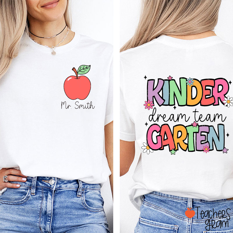 Personalized Grade And Name Apple Daisy Teacher Two Sided T-Shirt