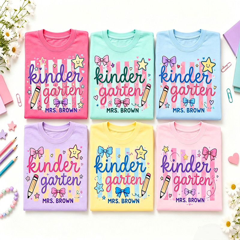 Personalized Grade And Name Colorful Stripes Teacher T-Shirt