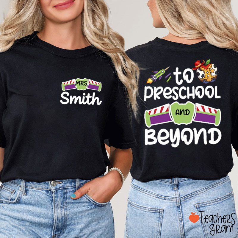 Personalized Grade And Name Galaxy Cartoon Teacher Two Sided T-Shirt