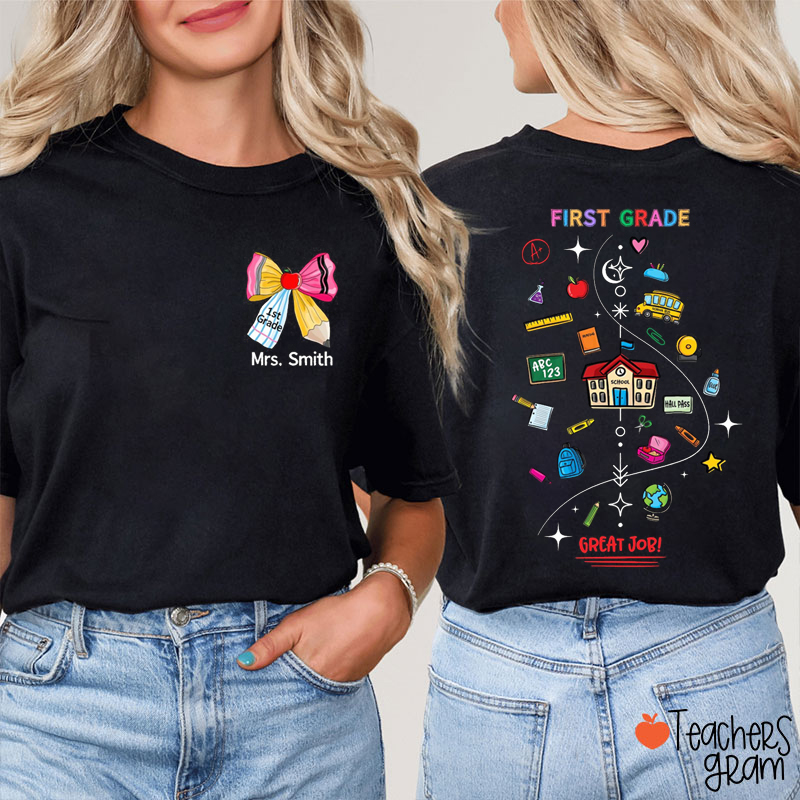 Personalized Grade And Name Great Job Teacher Two Sided T-Shirt