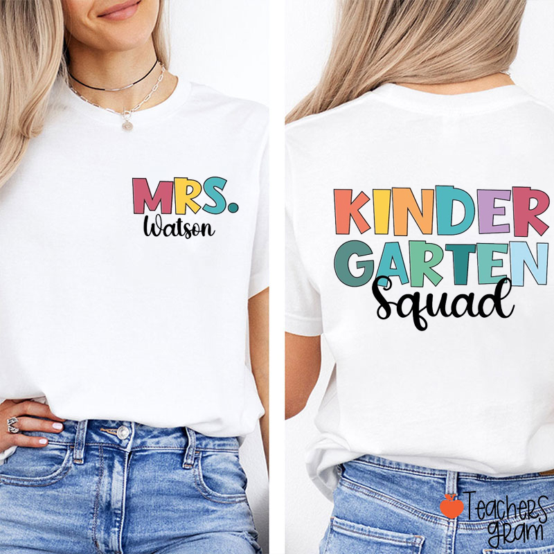 Personalized Grade And Name Team Squad Back To School Teacher Two Sided T-Shirt