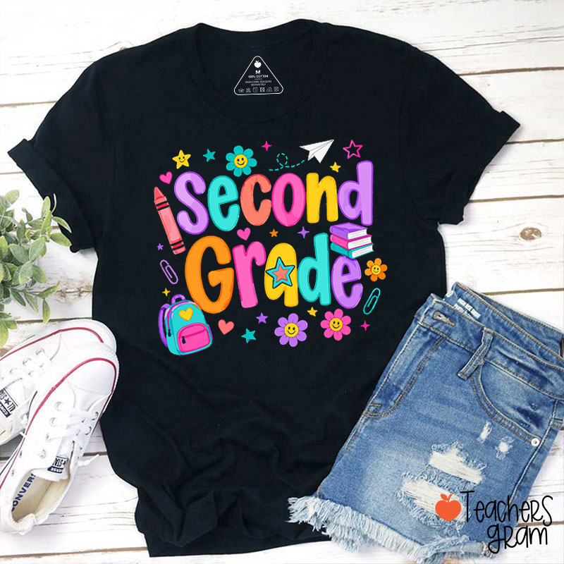 Personalized Grade Backpack Crayon Book Daisy Paper Clip Star Heart Airplane Teacher T-Shirt