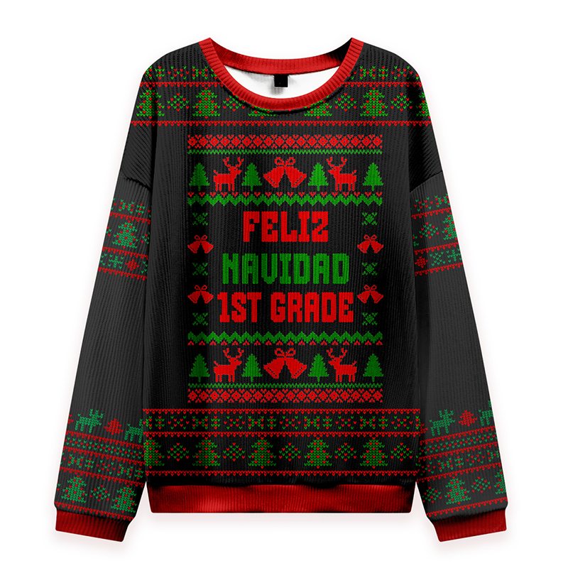 Personalized Grade Feliz Navidad Teacher Ugly Knit Sweatshirt