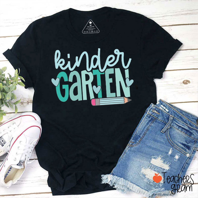 Personalized Grade Pastel Heart Pencil Teacher T-Shirt