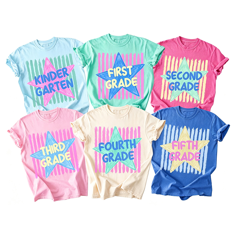 Personalized Grade Stripe Star Pattern Teacher T-Shirt
