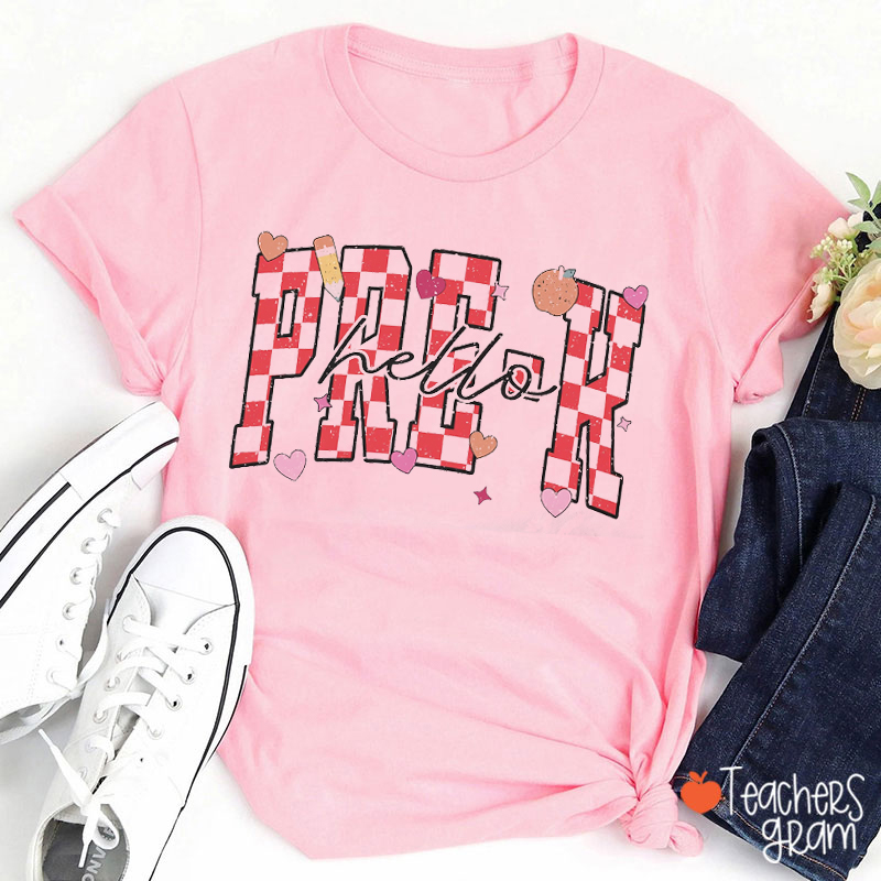 Personalized Grade Red Checkered Teacher T-Shirt