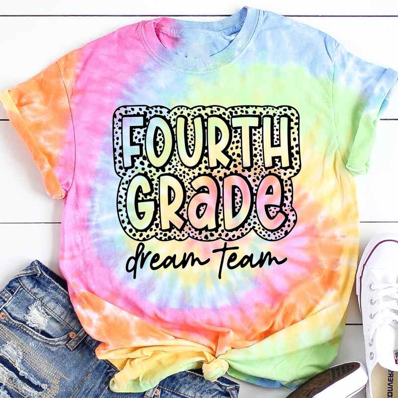 Personalized Grade Spotted Print Gream Team Teacher Tie-dye T-Shirt