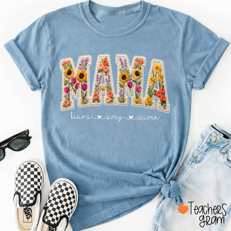 Personalized Mama With Kids Names Teacher T-Shirt