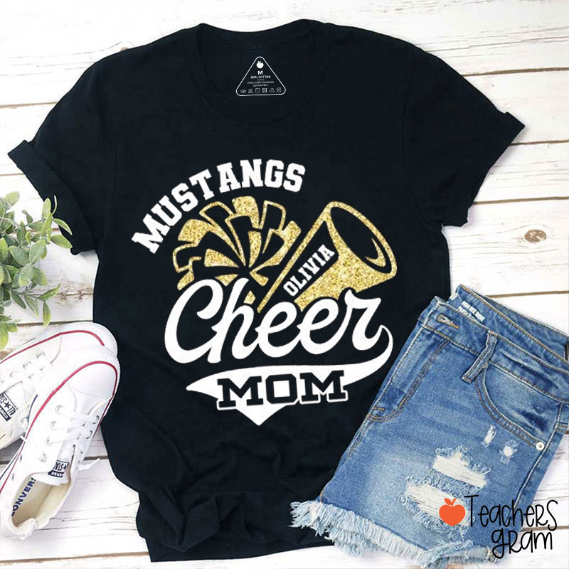 Personalized Mascot And Name Glitter Cheer Teacher T-Shirt