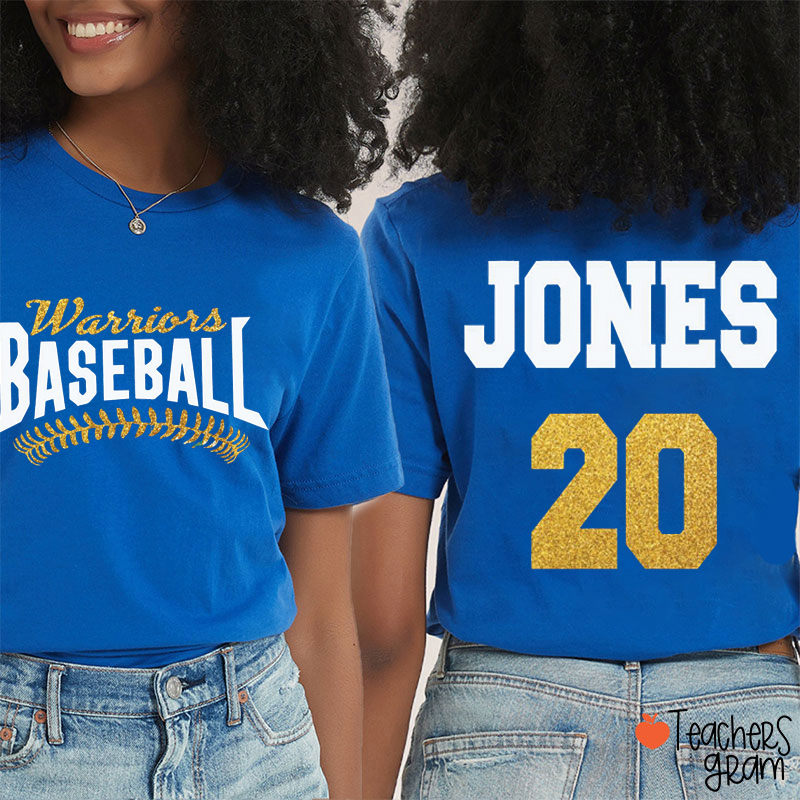 Personalized Mascot And Sport Glitter Jersey Teacher Two Sided T-Shirt