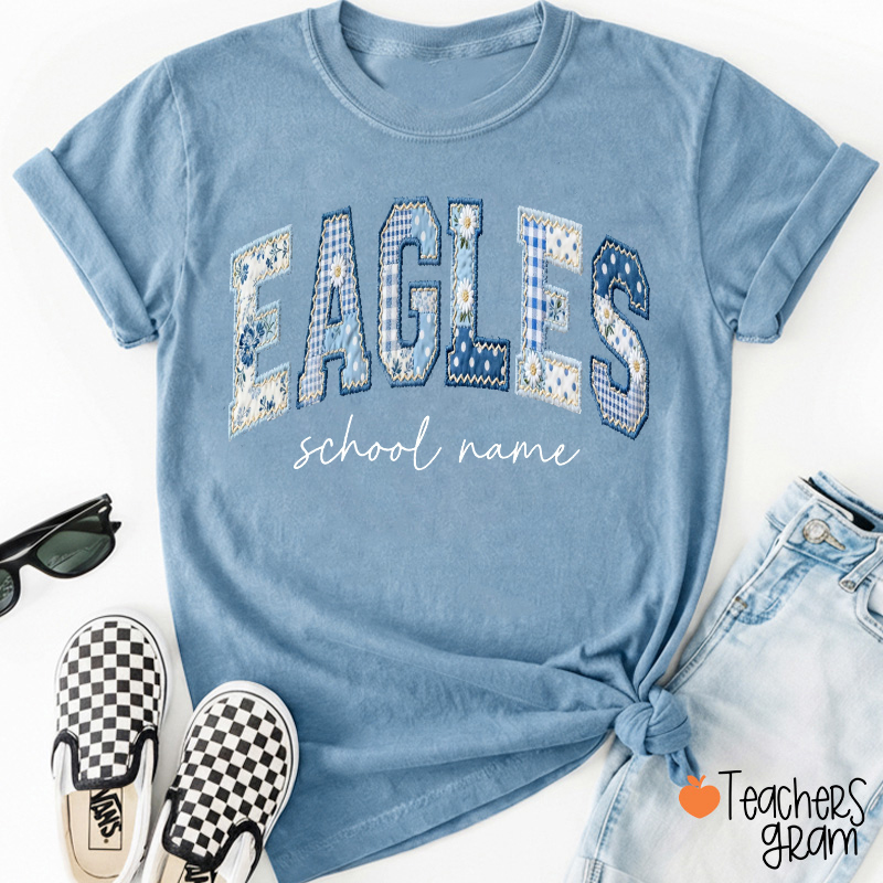 Personalized Mascot Faux Applique Printing Teacher T-Shirt