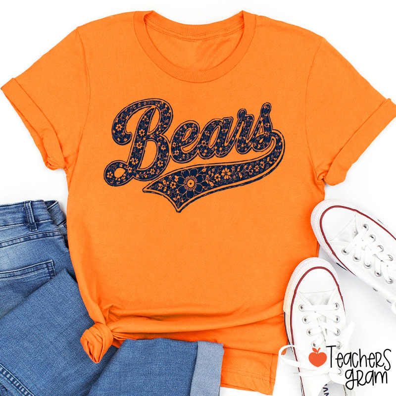 Personalized Mascot Floral Script Teacher T-Shirt