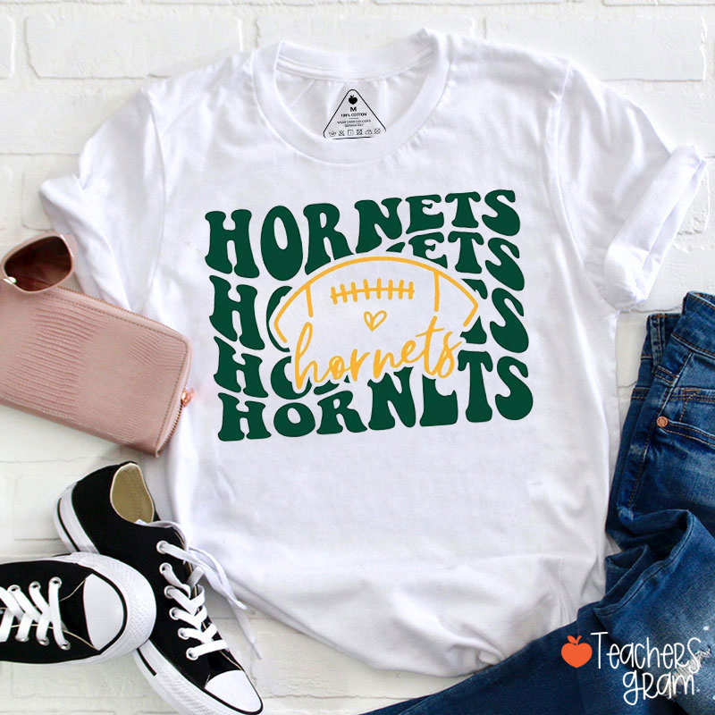 Personalized Mascot Football Retro Groovy Teacher T‑Shirt