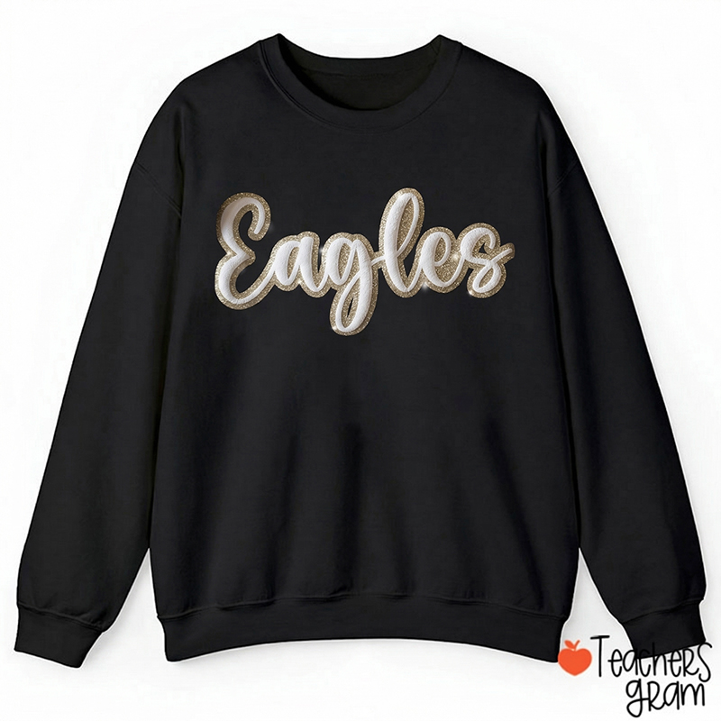 Personalized Mascot Glitter School Spirit Teacher Puff Printed Sweatshirt