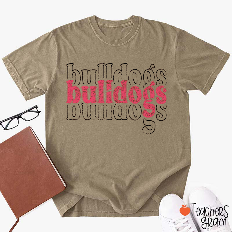 Personalized Mascot Retro Stacked Distressed Text Graphic Teacher T‑Shirt