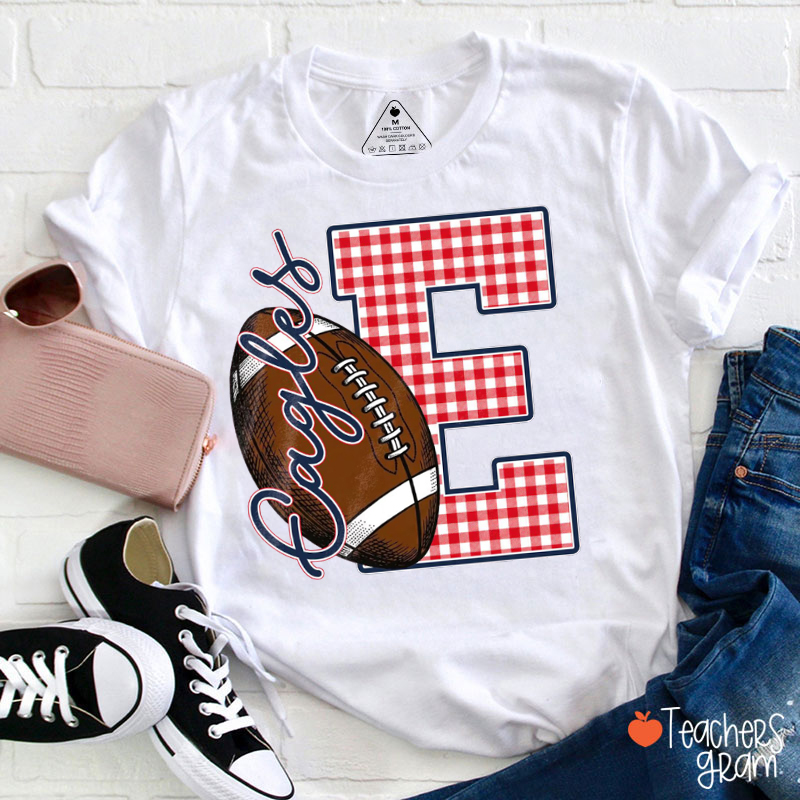 Personalized Mascot Sport Plaid Monogram Teacher T‑Shirt