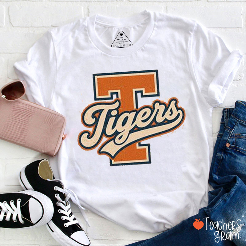 Personalized Mascot Varsity Letter Script Teacher T-Shirt