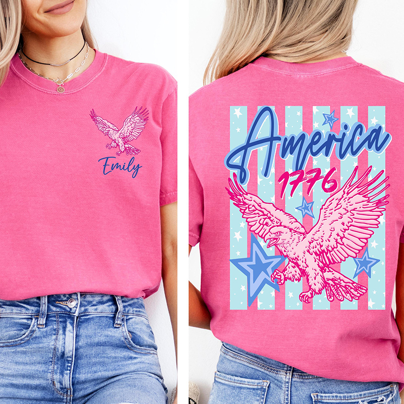 Personalized Name America 1776 Eagle Teacher Two Sided T-Shirt