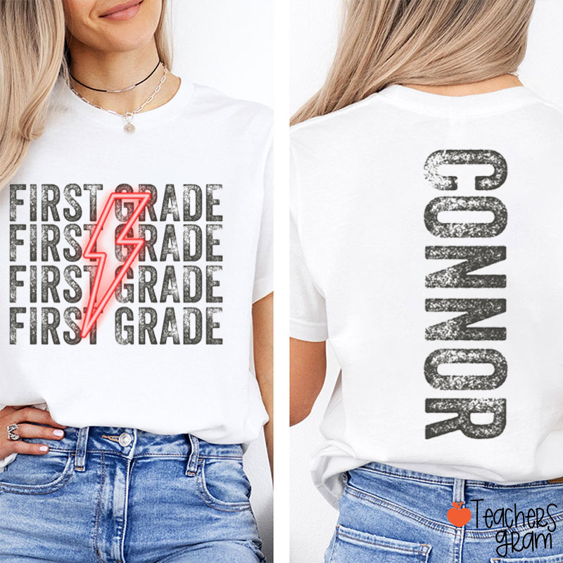 Personalized Name And Grade First Day Teacher Two Sided T-Shirt
