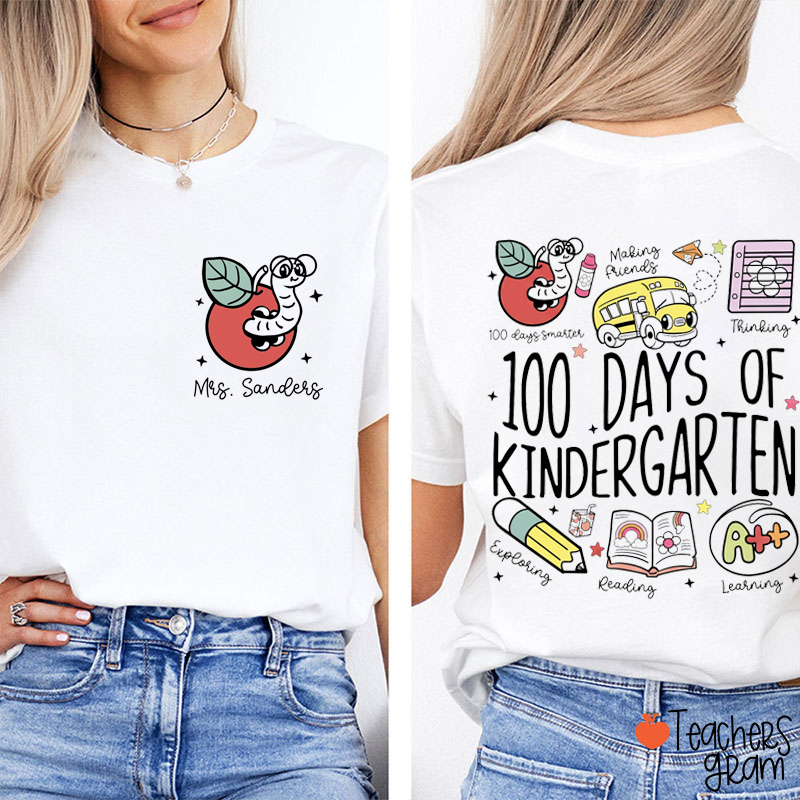 Personalized Name And Grade Happy 100 Days Of School Teacher Two Sided T-Shirt