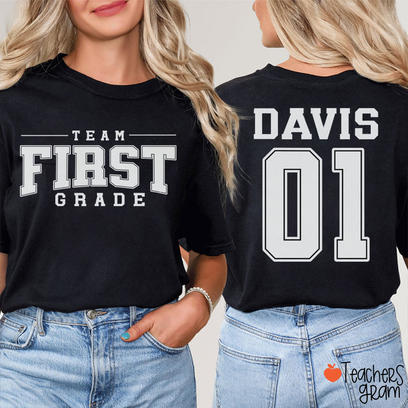 Personalized Name And Grade Team Grade Varsity Teacher Two Sided T-Shirt