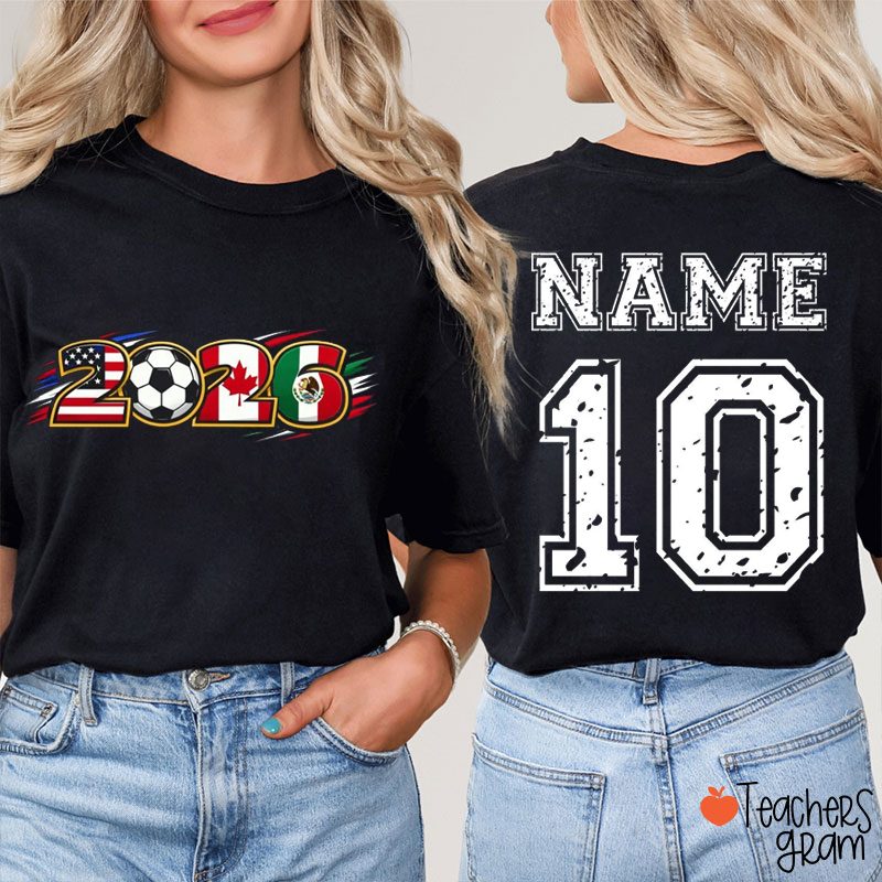 Personalized Name And Numbe Soccer Cup Teacher Two Sided T-Shirt