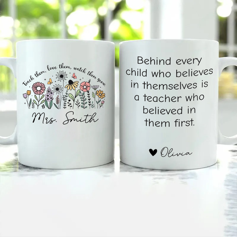 Personalized Name Flowers Teacher Thank You Teacher Mug
