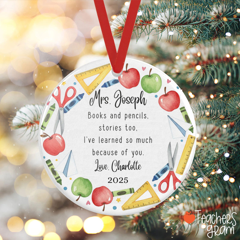 Personalized Name I've Learned So Much Because Of You Teacher Ceramic Christmas Ornament