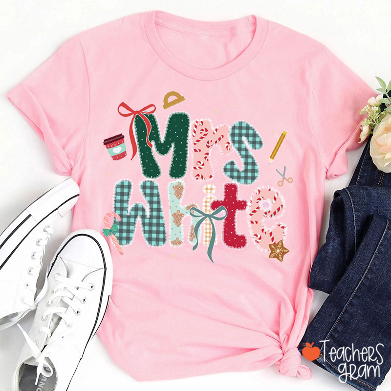 Personalized Name Lace Christmas Vibes Teacher T-Shirt