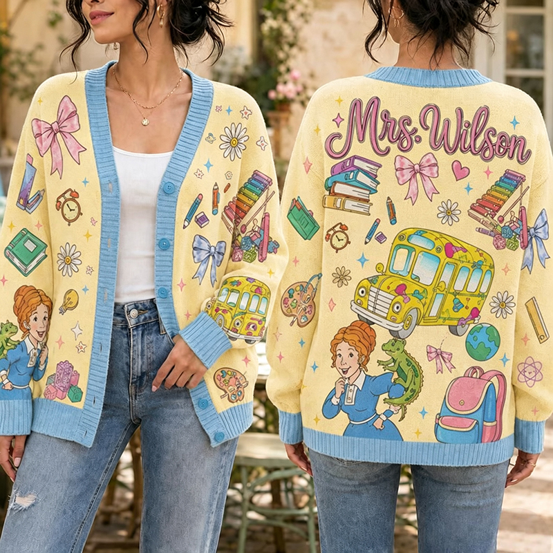 Personalized Name Magic Things Teacher Ugly Cardigan Sweaters