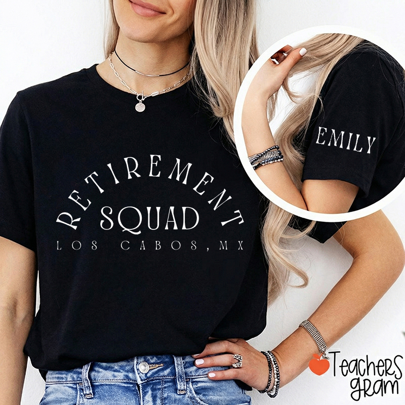 Personalized Name Retirement Squad Teacher Sleeve Print T-Shirt