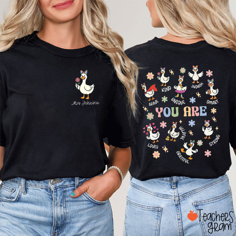 Personalized Name Silly Goose You Are Kind Teacher Two Sided T-Shirt