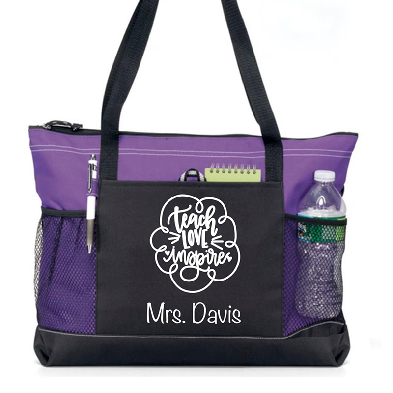 Personalized Name Teach Love Inspire Teacher Zip Tote Bag