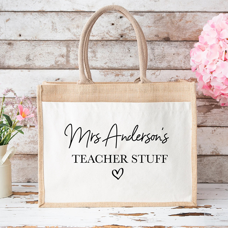 Personalized Name Teacher Stuff Teacher Jute Bag