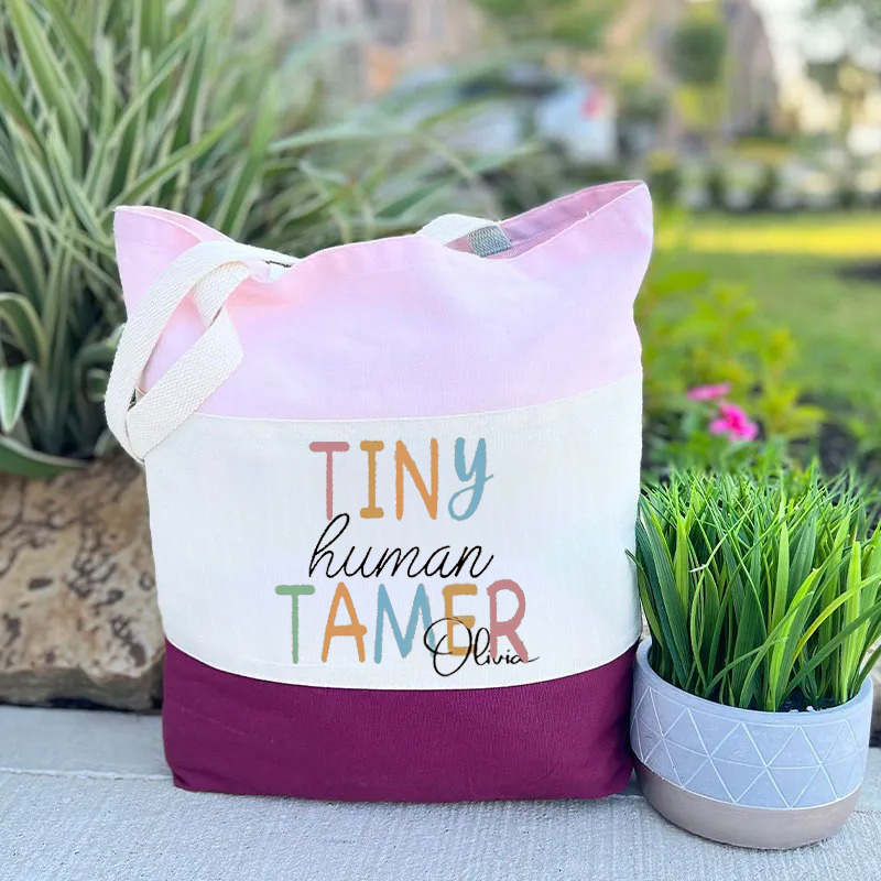 Personalized Name Tiny Human Tamer Teacher Tote Bag