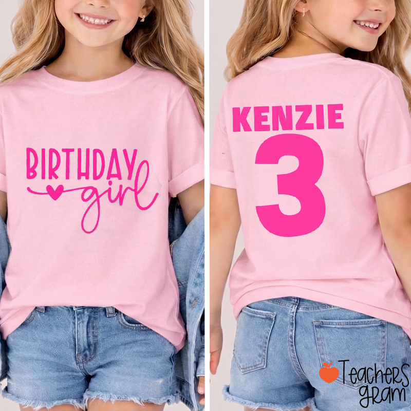 Personalized Pretty Birthday Girl Two Sided T-Shirt
