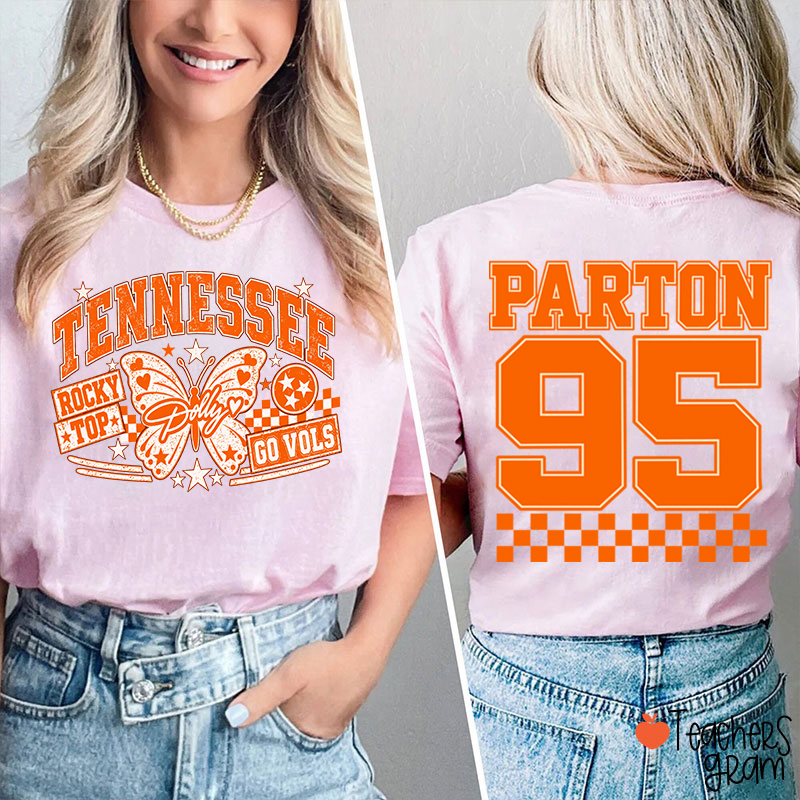   Rocky Top Dolly Go Vols Butterfly  Teacher Two Sided T-Shirt