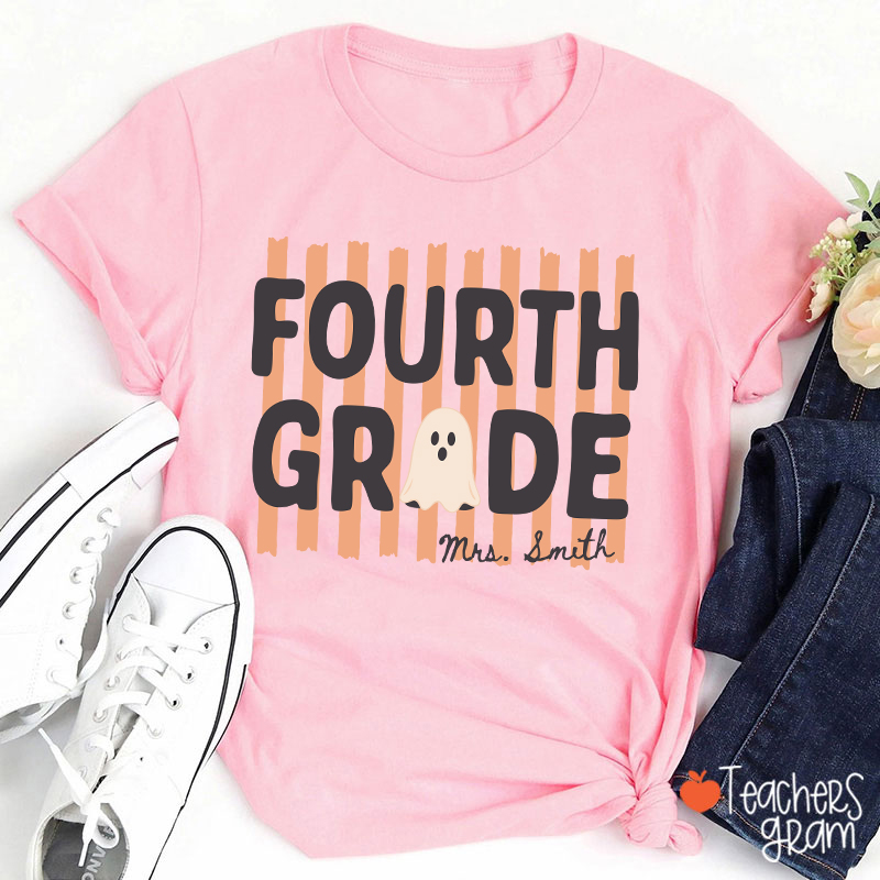 Personalized Grade And Name Cute Ghost Halloween Vibes Teacher T-Shirt