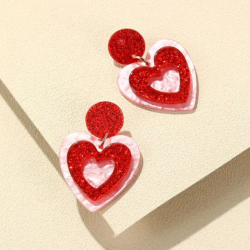 Valentine's Day Double Heart Teacher Acrylic Earrings