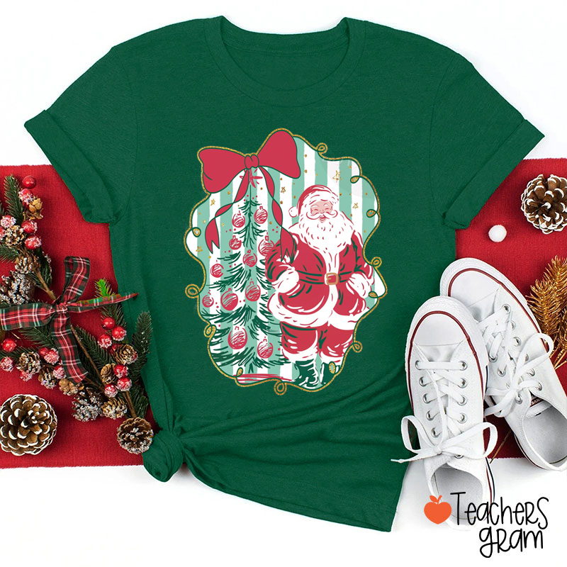 Preppy Santa Christmas Tree Teacher T-Shirt