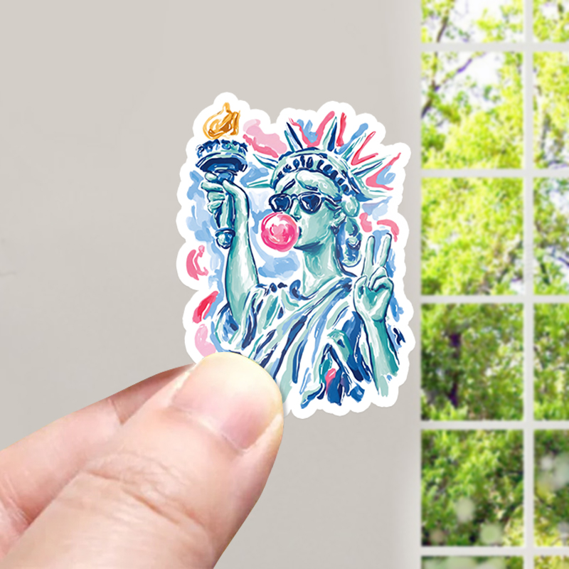 Preppy Statue Of Liberty Blowing Bubble Teacher Stickers