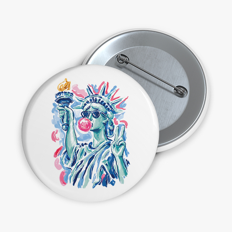 Preppy Statue Of Liberty Blowing Bubble Teacher Pinback Button