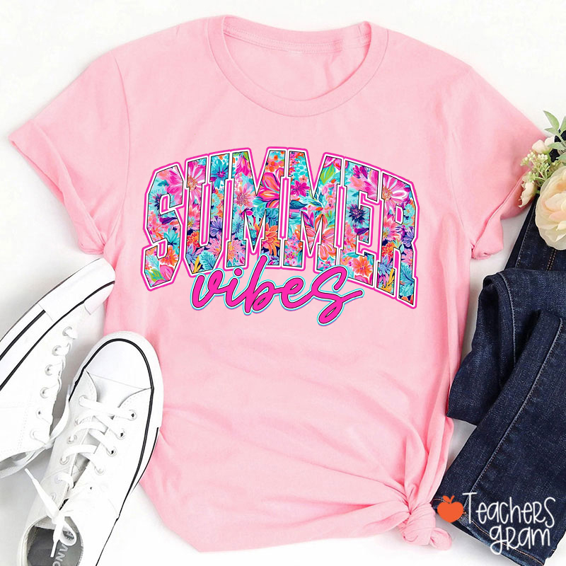 Preppy Summer Vibes Teacher T-Shirt