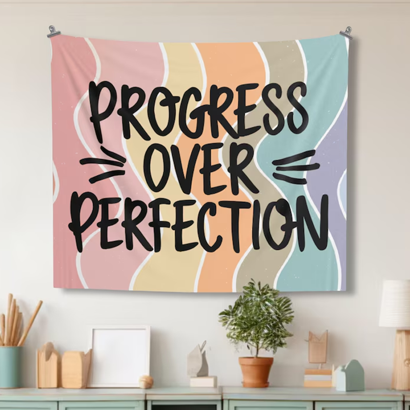 Progress Over Perfection Teacher Classroom Tapestry