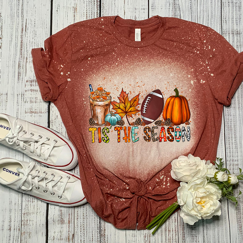 Pumpkin Coffee Maple Leaf Football Teacher Printed T-Shirt