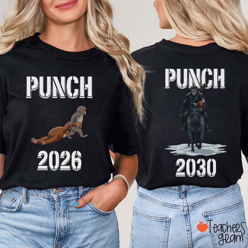 Punch Baby Monkey Evolution Teacher Two Sided T-Shirt