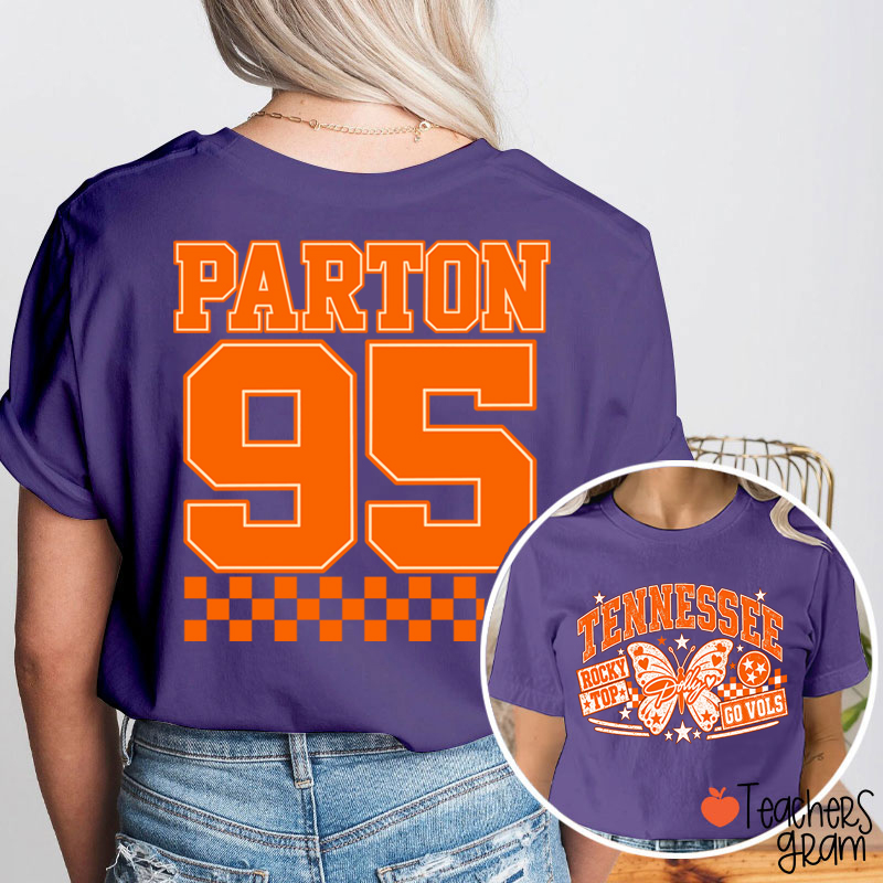   Rocky Top Dolly Go Vols Butterfly  Teacher Two Sided T-Shirt