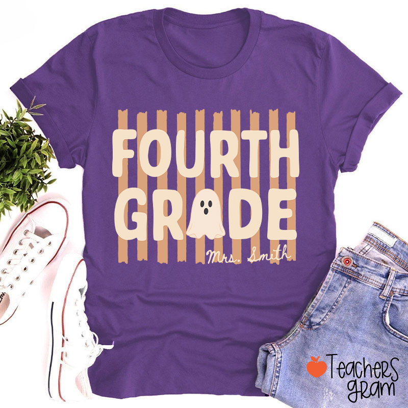 Personalized Grade And Name Cute Ghost Halloween Vibes Teacher T-Shirt